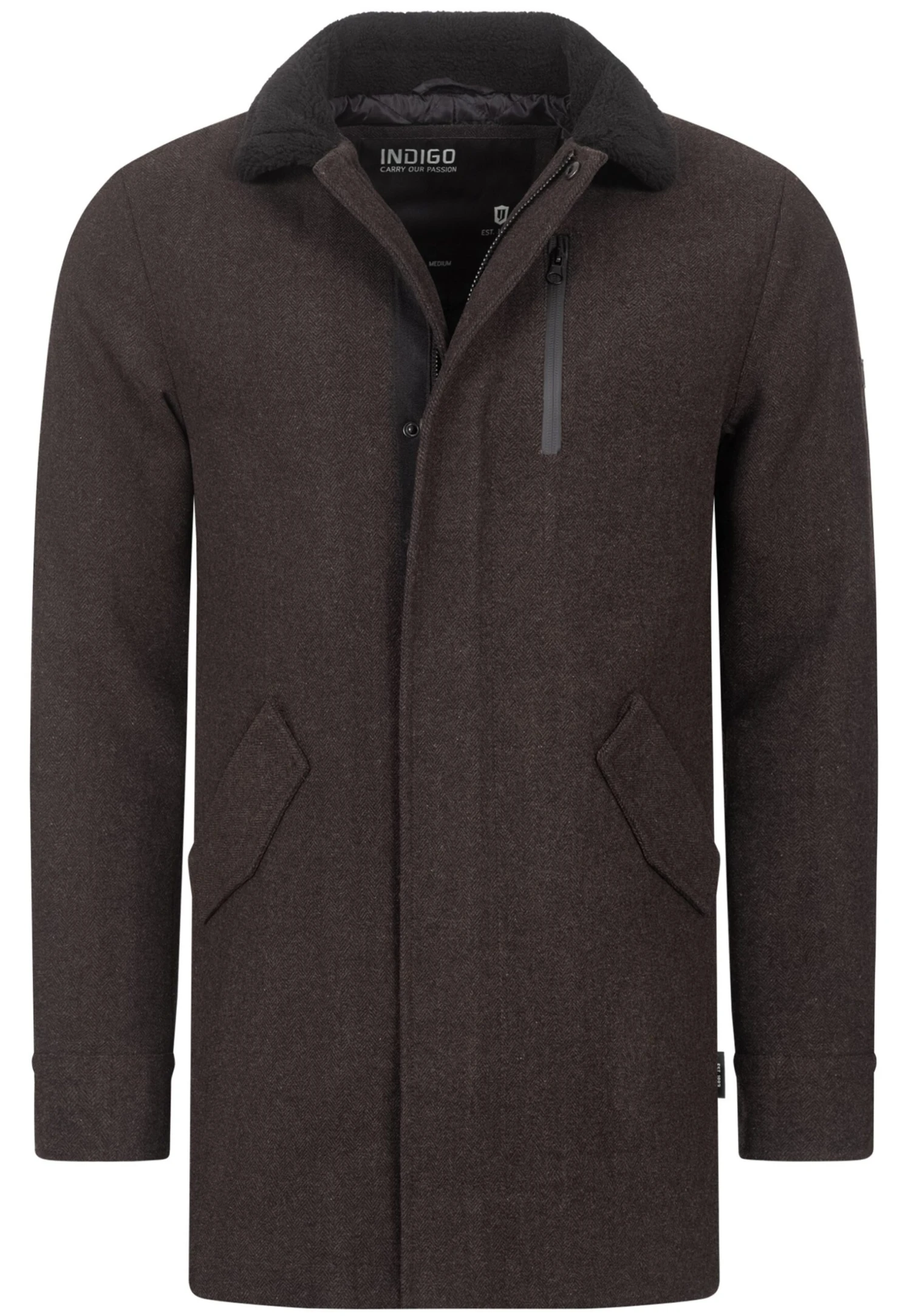 Indicode Jeans Falmo - Halflange Jas - Mini Herringbone Brown - Afbeelding 6