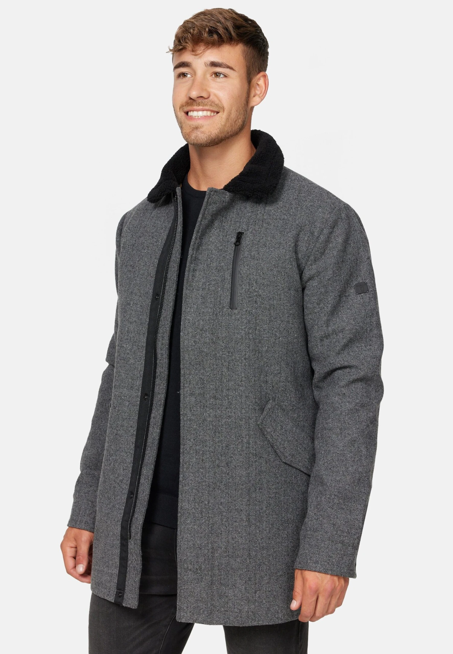 Indicode Jeans Falmo - Halflange Jas - Mini Herringbone Grey - Afbeelding 5